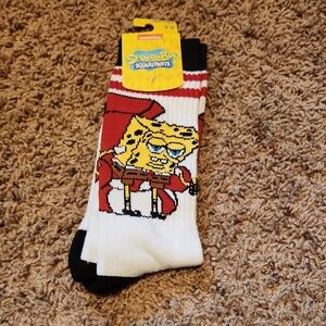 NWT-SpongeBob SquarePants Men's Red, White, and Black Crew Socks